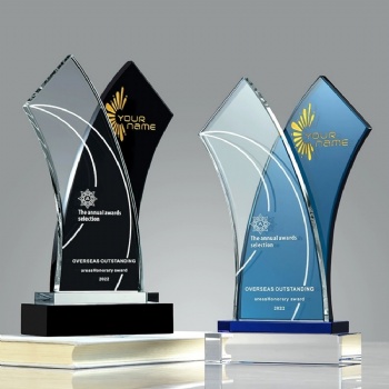 ADL Crystal Glass Trophy Awards Blue Black Award for Business Gifts Glass Crafts for Souvenir