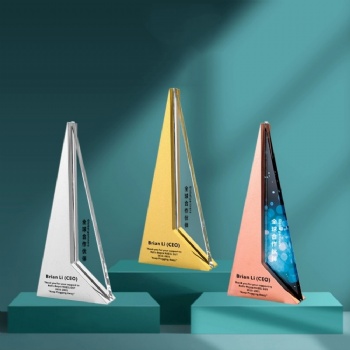 ADL Metal Triangular Crystal Glass Trophy Awards Morden Crystal Crafts for Crystal Business Trophy School Awards