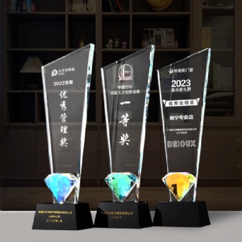 ADL Clear Colorful Diamond Customized Design Crystal Glass Trophy Awards with Black Glass Base of Morden Trophy