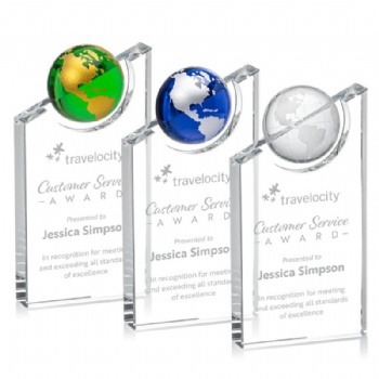 ADL Factory Wholesales Cheap Custom High Grade Business Crafts Gift Globe Crystal Trophy Awards Customer Service Award
