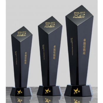 ADL Factory Wholesales High Grade All Black Crystal Glass Trophy Awards with Customized Logo and Words Business Crystal Gifts