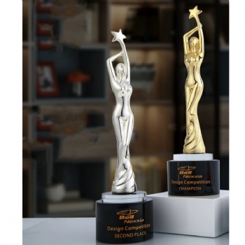 ADL Woman Angel Dance Trophy Crystal Glass Metal Awards Trophy Cup for Dancer Diamond Crystal Crafts Golden Trophy Award