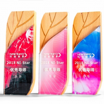 ADL Wooden and Crystal Glass Trophy Awards Plaques with Customized Logo Colorful Background UV Printing Diamond Crystal Crafts