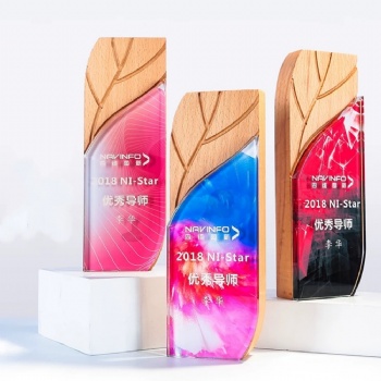 ADL Wooden and Crystal Glass Trophy Awards Plaques with Customized Logo Colorful Background UV Printing Diamond Crystal Crafts