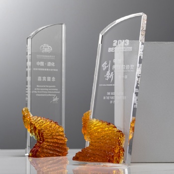 Glaze Crystal Glass Trophy Awards Customized Engraved Logo UV Printed Text Factory New Design Unique Exclusive Recognition Prize