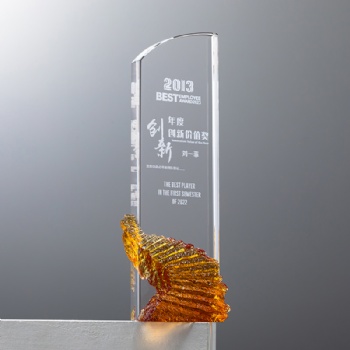 Glaze Crystal Glass Trophy Awards Customized Engraved Logo UV Printed Text Factory New Design Unique Exclusive Recognition Prize