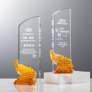 Glaze Crystal Glass Trophy Awards Customized Engraved Logo UV Printed Text Factory New Design Unique Exclusive Recognition Prize
