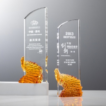 Glaze Crystal Glass Trophy Awards Customized Engraved Logo UV Printed Text Factory New Design Unique Exclusive Recognition Prize
