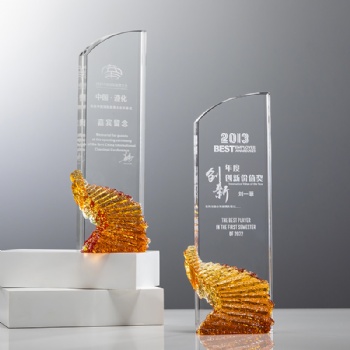 Glaze Crystal Glass Trophy Awards Customized Engraved Logo UV Printed Text Factory New Design Unique Exclusive Recognition Prize