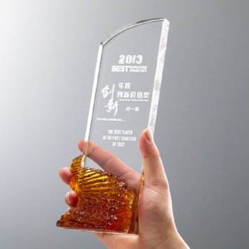Glaze Crystal Glass Trophy Awards Customized Engraved Logo UV Printed Text Factory New Design Unique Exclusive Recognition Prize