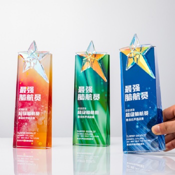ADL 2026 New Design Star Crystal Glass Award Trophy Engraved Customized Logo High Quality Business Gift UV Printing