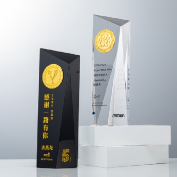 Glass Crystal Award Trophy Custom Logo Black Clear Engraved Plaque Business Souvenir Gift Box Packaging Set Wholesale
