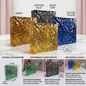 Custom Colored Ice Pattern Solid Glass Brick Handmade Architectural Crystal Blocks for Bathroom Kitchen Interior Exterior Wall