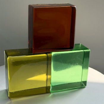 High Quality 50*100*100mm Rounded Corner Half Glass Bricks Block Green Amber Colorful Glass Original Craft Ideas for Interiors