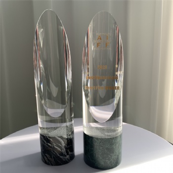 ADL K9 Elliptical High-Quality Crystal Glass Trophy Awards with Stone Base Souvenir Gifts Awards for Sports